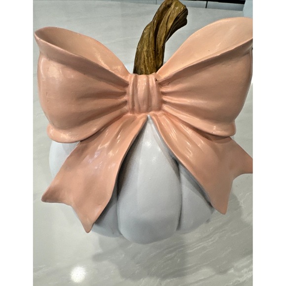 Bluesuki Other - Hobby Lobby NEW Chic White Pumpkin w/ Pink Bow 8" Fall Harvest Centerpiece
